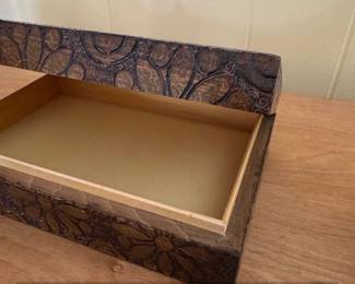 Vintage Carved Wooden Jewelry Box with Floral Motif second image