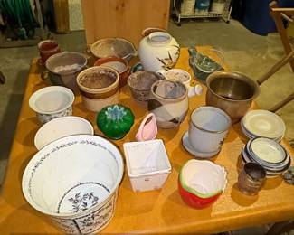 Assorted Ceramic and Glass Planters and Vases, including Vintage and Artisan Pieces