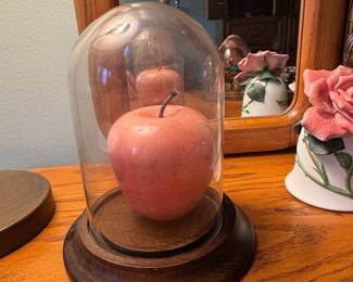 Decorative Red Apple in Glass Bell Jar 