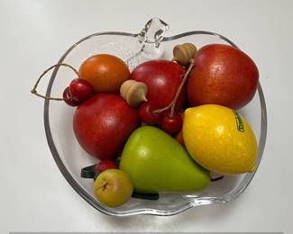 Glass AppleShaped Bowl with Faux Fruit Assortment