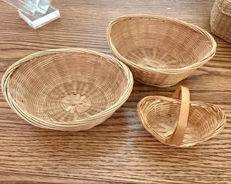 Set of Woven Bamboo Baskets Oval, Round, and HeartShaped with Handle