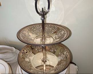 TwoTiered Silverplate Footed Server with Grapevine Motif
