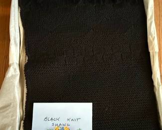 Black Knit Shawl with Fringe