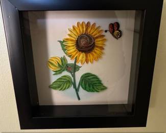 Quilled Sunflower, Butterfly, and Ladybug Shadow Box Art