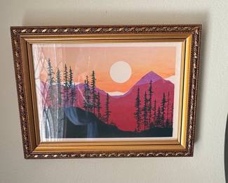 Framed Sunset Landscape Painting
