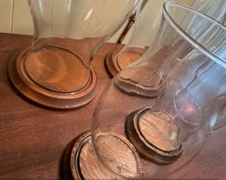 Set of Vintage Glass Hurricane Lamps with Colonial Williamsburg Style Wooden Bases second image