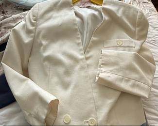 Talbots Navy Blue ButtonFront Cardigan and Countless Sophisticates Petite Ivory Linen Blend Blazer fifth image