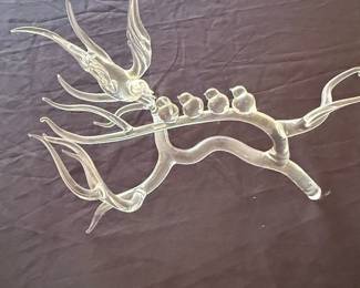Glass Sculpture of Birds on a Branch