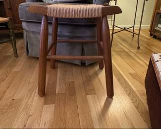Danish Modern Teak Stool with Square Rush Seat