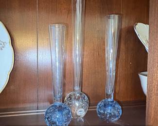 Set of Holmegaard Orchid Vases with Blue Controlled Bubbles
