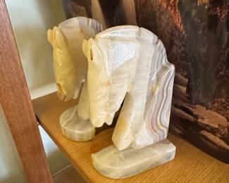 Vintage Carved Onyx Horse Head Bookends