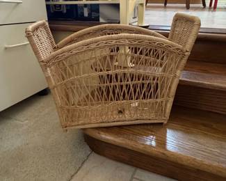 Vintage Wicker Magazine Rack with Handles