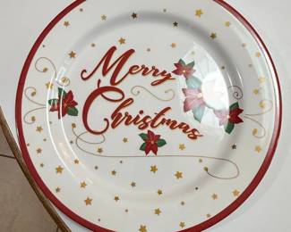 Merry Christmas Poinsettia and Star Plate