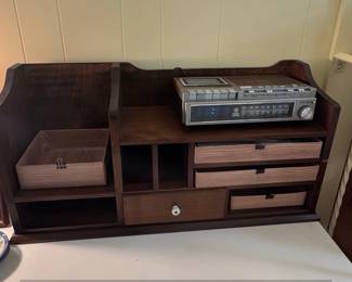 Vintage Wooden Desk Organizer with GE Radio