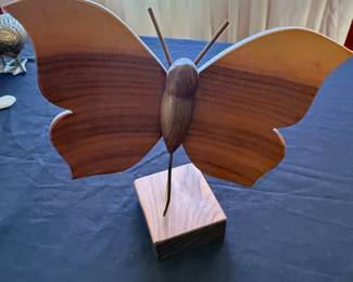 Wooden Butterfly Sculpture with Stand