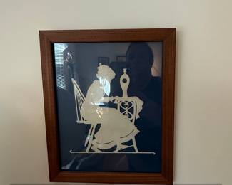 Framed Scherenschnitte Silhouette of a Woman Quilting second image