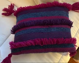 Handwoven Striped Throw Pillow with Tassels