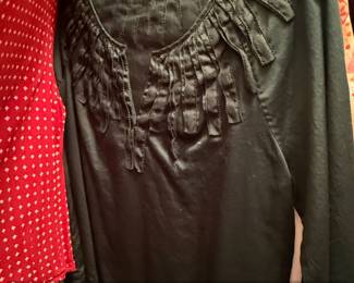 Talbots Womens Black Pima Cotton Ruffle Neck Blouse