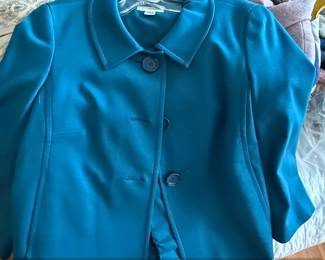 Talbots Teal Blue Wool Blend Button Front Blazer