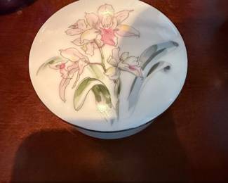 Vintage Porcelain Trinket Box with Orchid Design