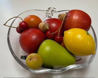 Glass AppleShaped Bowl with Faux Fruit Assortment second image