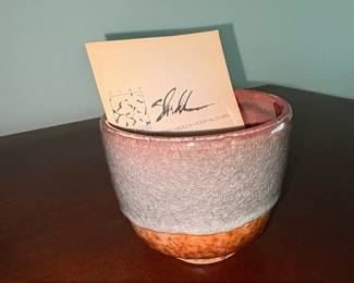 Studio Pottery Rectangular Tray and Cylindrical Vase third image