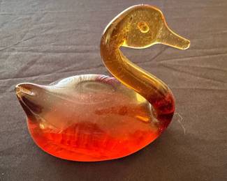 Amber Glass Swan Figurine