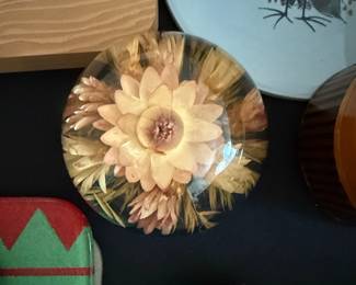 Glass Paperweight with Strawflower