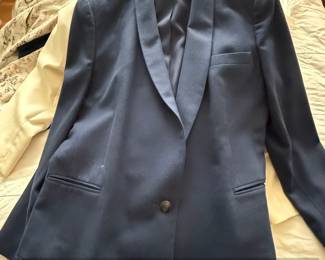 Talbots Navy Blue ButtonFront Cardigan and Countless Sophisticates Petite Ivory Linen Blend Blazer third image