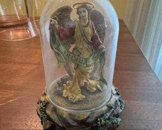 Franklin Mint Tidings of Great Joy Angel Figurine Under Glass Dome