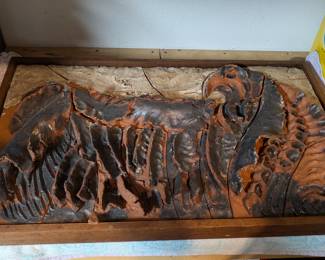 large, heavy hand made freeform ceramic eagle wall hanging