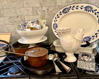 Copper pots and pans, new designer napkins, platters, etc.