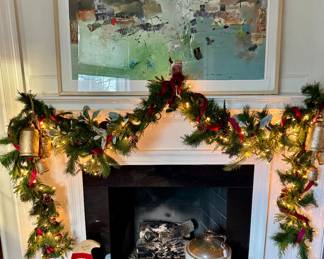 Mixed Media on paper, crocks, superb holiday mantle swag