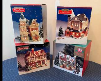 Lighted Christmas village houses