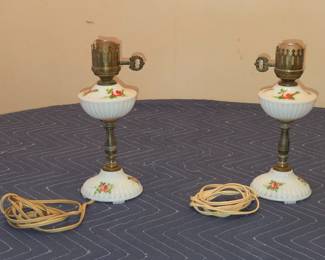 Set of Vintage Electric Hurricane Dresser Milk Glass Lamps