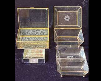 4 vintage clear glass trinket jewelry boxes
