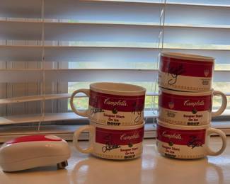 Campbells Vintage Signed Ice Skating Soup Cups with Electric Can Opener