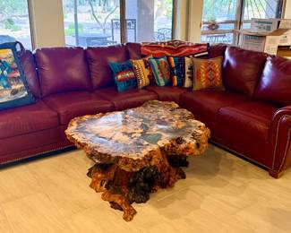 Leather studded couch