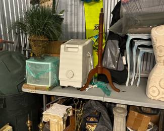 Decor, nesting tables, snow board, outdoor cushions