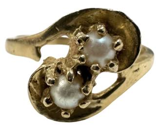 14K Gold Double Pearl Ring 