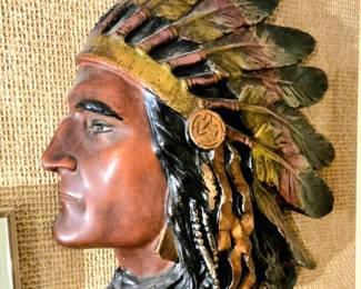Native American Chief Head Chalk Ware