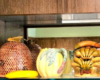 McCoy Banana Cookie Jar, Beehive Cookie Jar, Majolica-style Pitcher