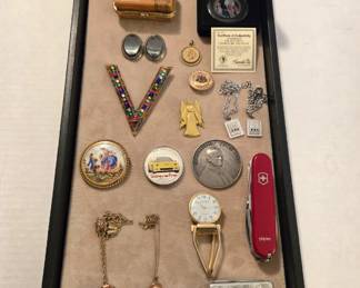 Pocket Knife, Limoges Brooch, General Motors Service Pins