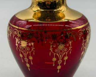 Vecchia Murano Ruby Red Vase w/ 24k Gold, Italy
