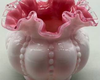 Vintage Fenton Peach Crest Beaded Melon Vase