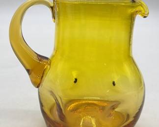 Hand Blown Amber Art Glass Pinched Creamer Pitcher