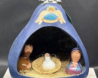 Folk Art Holy Family Decoration Cut from a Gourd