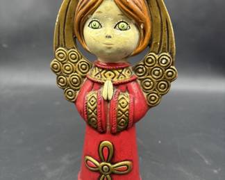 Vintage Red & Gold Praying Angel Figurine