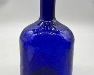Cobalt Blue Blown Bubble Glass Bottle Vase