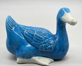 Vintage Ceramic Turquoise Blue & White Duck Figure